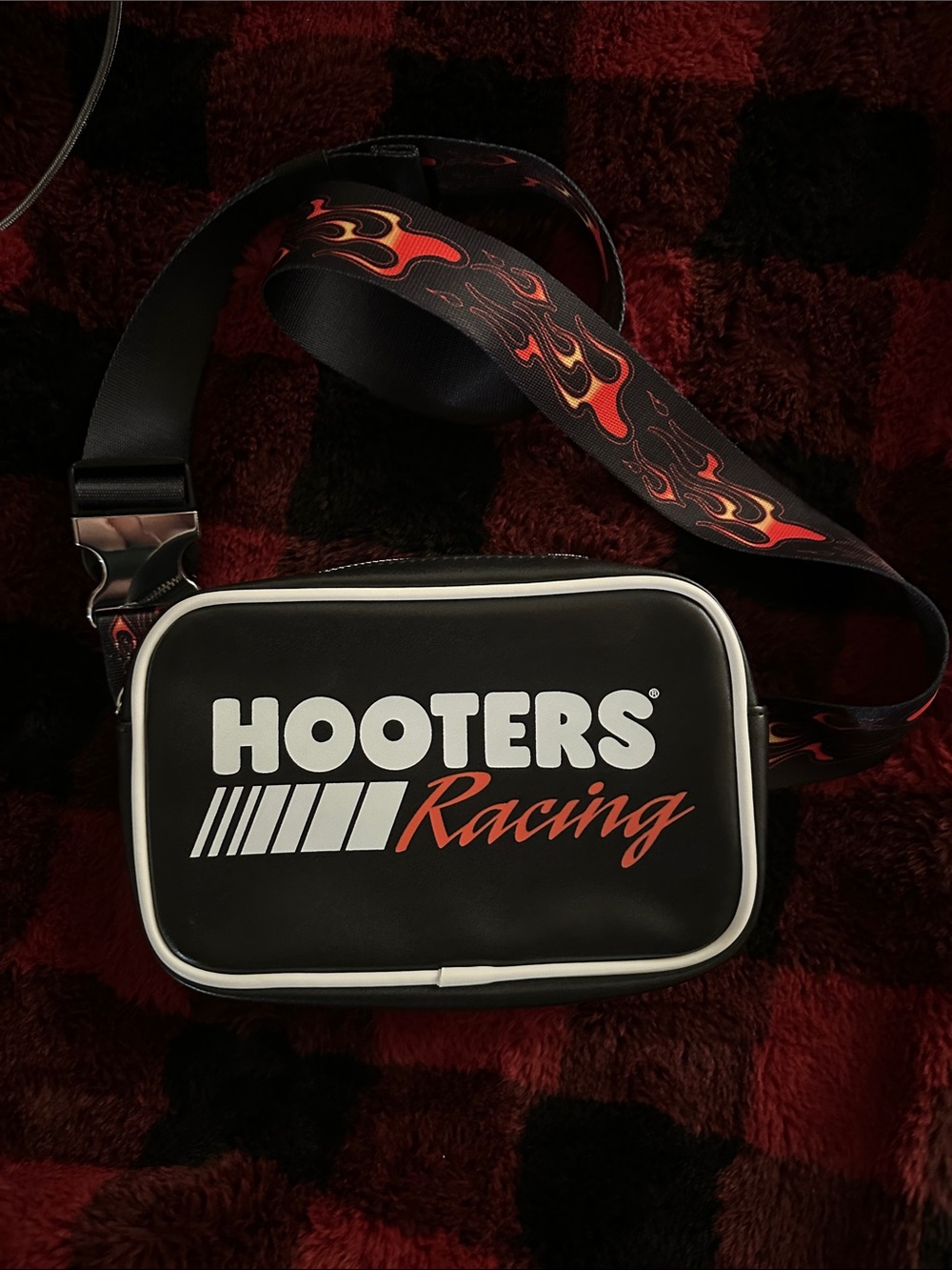 Hooters Racing Black Belt Bag with Flame Strap